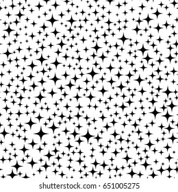 Abstract  modern seamless astronomy pattern with chaotic black  stars.  Vector illustration. Black and white  background. Monochrome design. 
