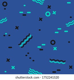 Abstract modern seamless background. Background with lines, circles, crosses, wavy lines.