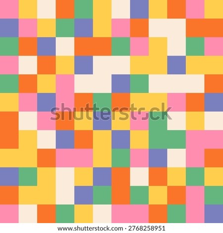 Abstract modern seamless colorful pixel pattern, geometric background of squares and rectangles, simple vector illustration in flat style