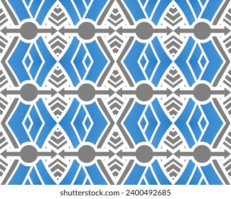 abstract modern seamless geometric pattern with original ornament in blue, grey and white tones. editable vector illustration in horizontal layout.arrow pattern background for fashion textiles