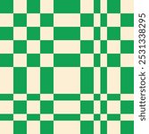 Abstract modern seamless green checkered pattern with offset lines on light background, flat style