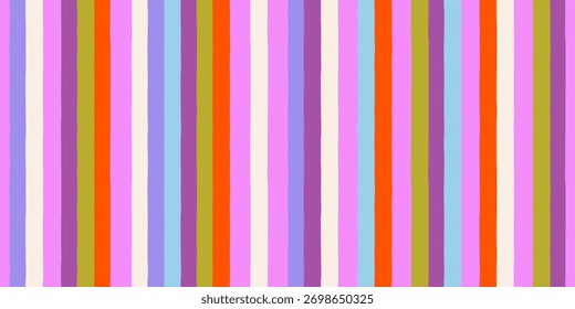 Abstract modern seamless horizontal geometric pattern of vertical multicolored curved stripes, colorful background; hand-drawn vector illustration, drawing, flat style