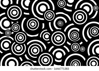 Resumen de diseño moderno y sin fisuras con círculo blanco y negro, redondo para banner, afiche, portada, impresión. Diseño monocromo de la geometría de fondo. Estilo creativo de mosaico adornado. Ilustración del vector
