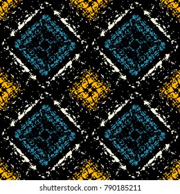 Abstract modern seamless pattern of black, yellow, white, and blue shades