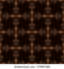 Abstract modern seamless pattern with bronze decorative ornament on dark brown background