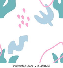 Abstract modern seamless pattern with color geometry shapes. Hand drawn different shapes texture. Modern doodle vector background with various shapes. Great for printing on textiles