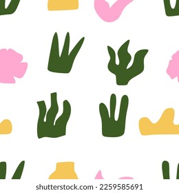 Abstract modern seamless pattern with color geometry shapes. Hand drawn different shapes texture. Modern doodle vector background with various shapes. Great for printing on textiles