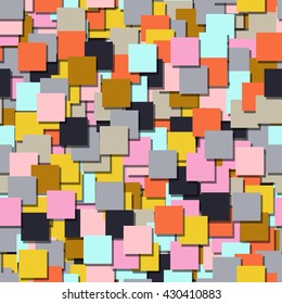 Abstract  modern seamless pattern with colorful  3D squares.  Vector illustration. Retro cover.  Festive banner. Grey, pink, blue, dark blue, brown, orange.