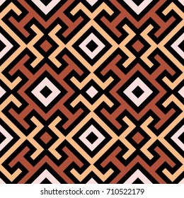 Abstract modern seamless pattern with decorative ornament of brown, beige, orange, and black shades