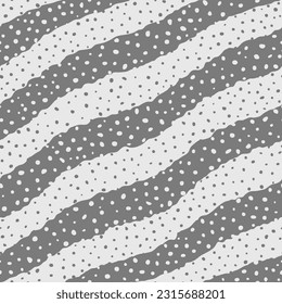 Abstract modern seamless pattern with diagonal wavy dotted stripes. Irregular wiggly geometric background. Vector.