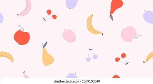 Abstract modern seamless pattern with fruits. Hand draw texture.