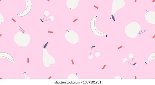 Abstract modern seamless pattern with fruits. Hand draw texture.