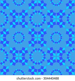 Abstract modern seamless pattern of geometrical objects in blue shades