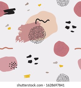 Abstract modern seamless pattern with hand drawn shapes, lines and dots. Trendy colorful digital paper illustration for backgrounds, backdrops and fashion designs. Vector minimalist print illustration