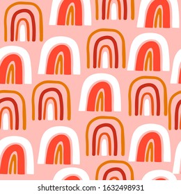 Abstract modern seamless pattern. Hand drawn conpemparary trendy background with shapes and lines. Digital paper vector design. Baby rainbow illustration. Hand drawn rainbows art