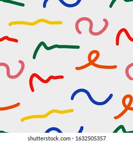 Abstract modern seamless pattern. Hand drawn conpemparary trendy background with shapes and lines. Digital paper vector design. Colorful bright lines illustration