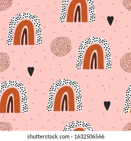 Abstract modern seamless pattern. Hand drawn conpemparary trendy background with shapes and lines. Digital paper vector design. Baby rainbow illustration. Hand drawn rainbows art