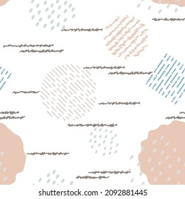 Abstract modern seamless pattern with hand drawn shapes, lines and dots. Trendy colorful digital paper illustration for backgrounds, backdrops and fashion designs.   For wallpaper,textile, fabric