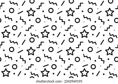 Abstract modern seamless pattern. Memphis style background with various shapes zigzag, star, circle. Kids fabric, textile, wallpaper, wrapping design. Vector illustration
