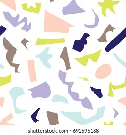 Abstract and modern seamless pattern with paper cut shapes, artistic colorful repeating surface pattern design for print and web