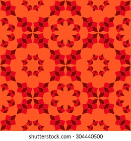 Abstract modern seamless pattern of red shades geometrical objects on orange background