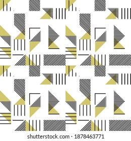 abstract modern seamless pattern in scandinavian style. Black striped geometric shapes and pastel triangles. Minimalistic background for wallpaper, wrapping paper, fabric, covers, posters, card design