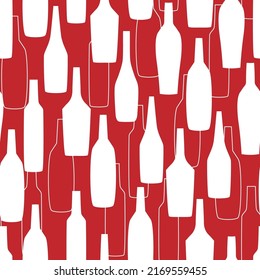 Abstract modern seamless pattern with silhouettes of wine bottles of different shapes. Transparent drinking utensils. Vector graphics.