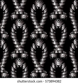 Abstract modern  seamless pattern. Stylish black  background with 3d  ropes . Vector luxury elegant texture with shade.