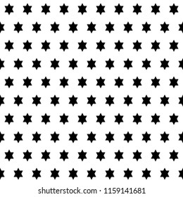 Abstract  modern seamless  pattern with symmetric  stars of David.  Vector illustration. Black and white  background. Monochrome design. 