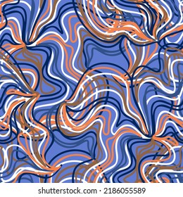 Abstract modern seamless pattern with twisted color lines. Swirl artistic elements. Fine art background. Futuristic design. Bright concept graphic. Impressionist tangled lines texture.