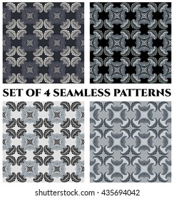 Abstract modern seamless patterns of black, grey and white shades