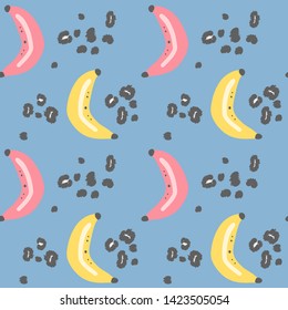 abstract modern seamless vector pattern background illustration with bananas and animal print with leopard dots
