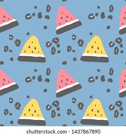abstract modern seamless vector pattern background illustration with watermelon slice and animal print with leopard dots