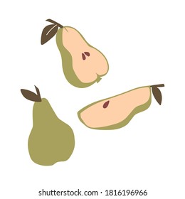 Abstract modern set of pears icon  isolated on white background. Vector hand drawn flat  illustration.   Pears logo design.