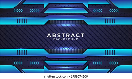 Abstract modern shape and gradient metallic background with cyan color circuits, dark cyan color shapes, metallic shapes, Glow and light effect.
