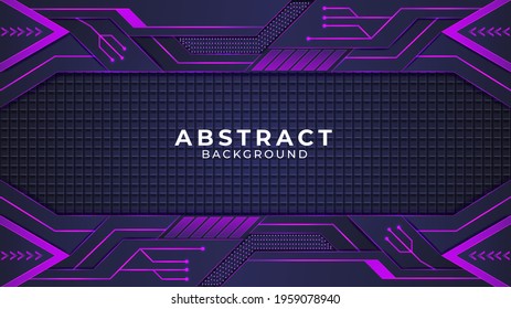 Abstract modern shape and gradient metallic background with purple color circuits, dark purple color shapes, metallic shapes, Glow and light effect
