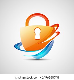 Abstract modern shape shield logo, shield and key hole, vector illustration gradient colors