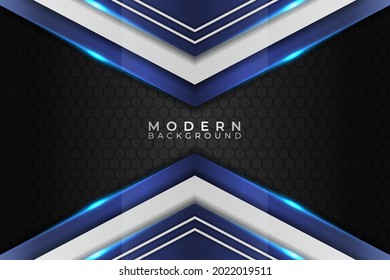 Resumen de azul geométrico metálico brillante moderno con fondo de patrón hexágono gris