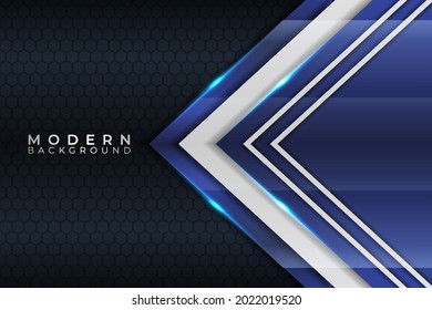 Abstract Modern Shiny Metallic Geometric Arrow Blue with Grey Hexagon Pattern Background