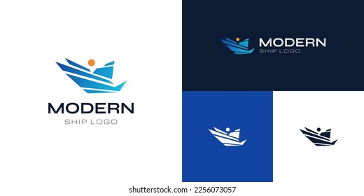Abstract and Modern Ship Logo Design in Blue Gradient Style. Cruise, Yacht Logo or Icon
