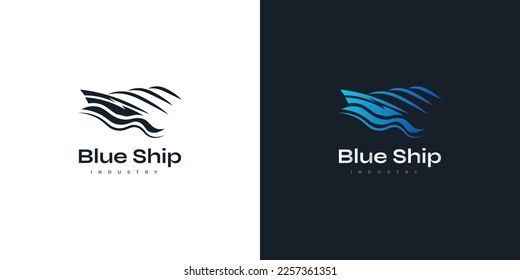 Abstract and Modern Ship Logo Design in Blue Gradient Style. Yacht, Cruise Logo or Icon