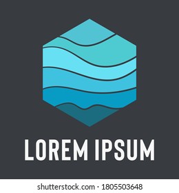 Abstract modern sign shape hexagon design template element logo or icon with pattern of wavy blue lines. Identity for bussines and logotypes. Vector illustration.