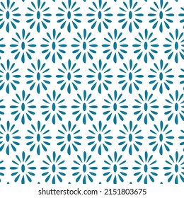 Abstract modern simple flower pattern on white background. Geometric blue flower pattern.