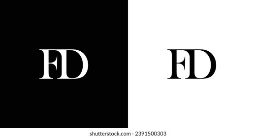 Abstract Modern and simple Letter FD Logo in black and white color
