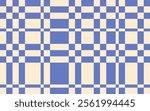 Abstract modern simple seamless horizontal blue checkered pattern with offset lines on light background, flat style