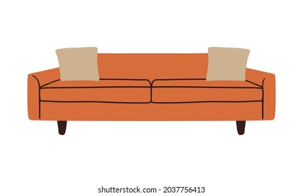 Abstract Modern Sofa. Comfortable Couch, Doodle Mid Century Contemporary Furniture, Vector Interior Design Illustration