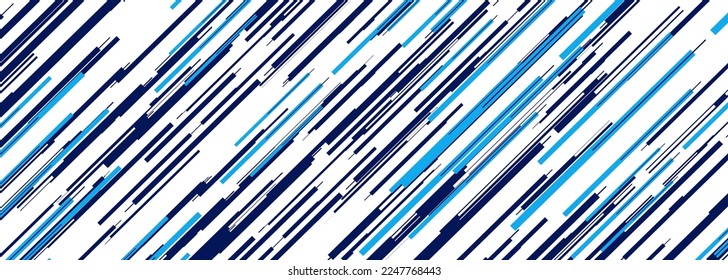 Abstract modern sports wide banner design with diagonal blue and white striped shapes. Vector illustration