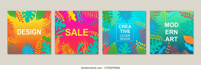 Abstrakte moderne quadratische Designvorlagen mit floralen Elementen. Designen Sie trendige Banner-Hintergründe für Werbung und Plakate.