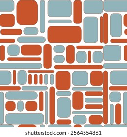 Abstract modern squares seamless pattern texture retro colors background. Colored mosaic made from hand-crafted rectangles. For seamless surfaces, decoration, vector design, stylish interior, print