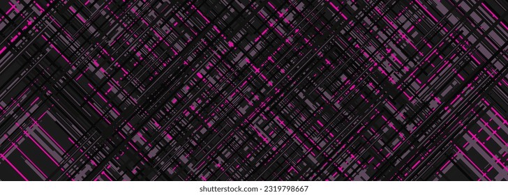 Abstract modern striped wide banner design with black and pink diagonal lines. Vector illustration